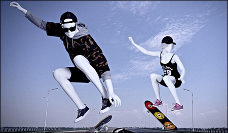 skater or surfer guy or gal mannequins display header