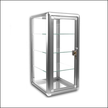 Glass Display Case Vertical Silver