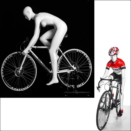 Female Bike Pedaling Pose Mannequin - Gloss White